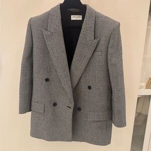 Saint Laurent Black and White Houndstooth Blazer